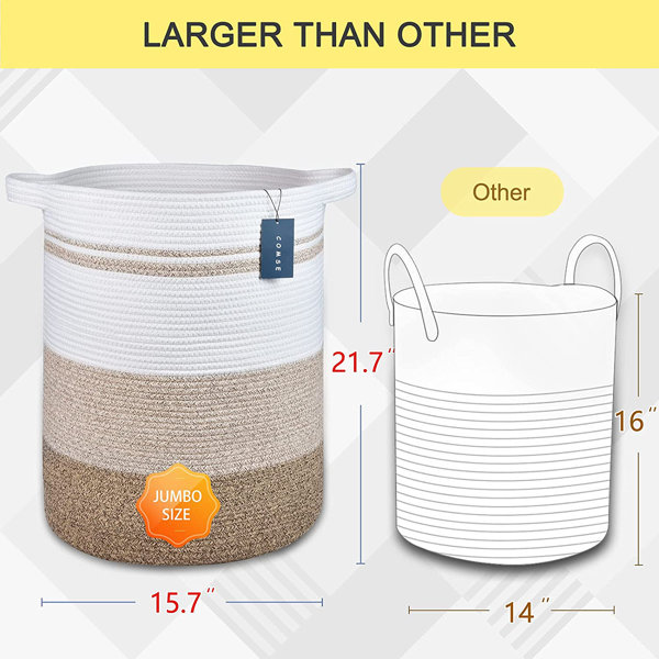 Woven Collapsible Laundry Basket Dovecove Color: White/Brown
