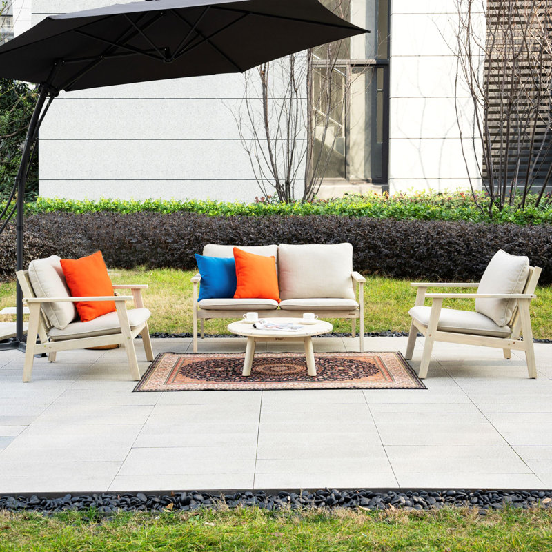 Acacia Wood Conversation Set With Cushions & Free Combination, 4 Pcs: Table, Loveseat, 2 Chairs