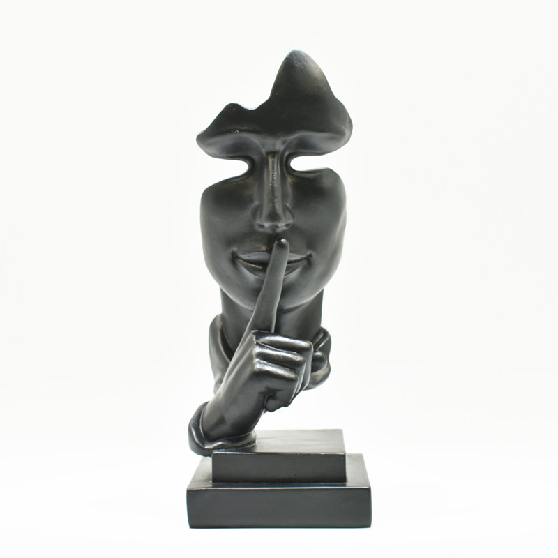 Adam & Friends Home Decor Silence Is Golden Sculpture | 1-Piece, Black, 6'' H x 3.5'' W x 3'' D