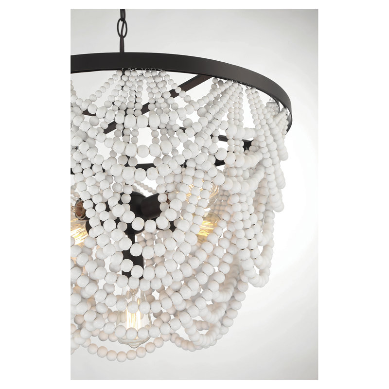 Clancey 5 - Light Unique / Statement Tiered Chandelier in White with Beaded Accents, White
