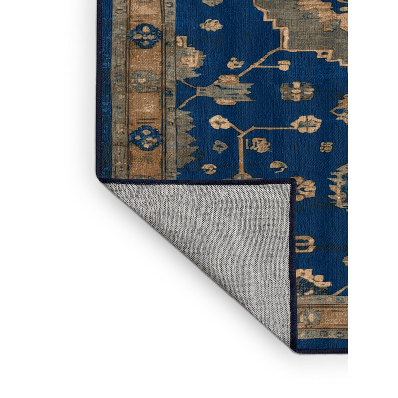 Tapis bleu lavé à la machine, Rond 5 pi