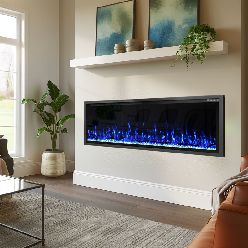 Smart Linear Electric Fireplace, 23.23" H x 50" W x 7.48" D