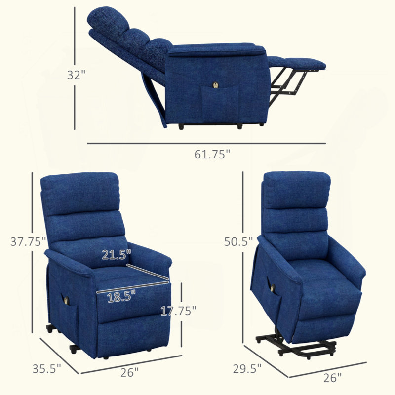 Fauteuil inclinable électrique avec télécommande, Bleu très foncé