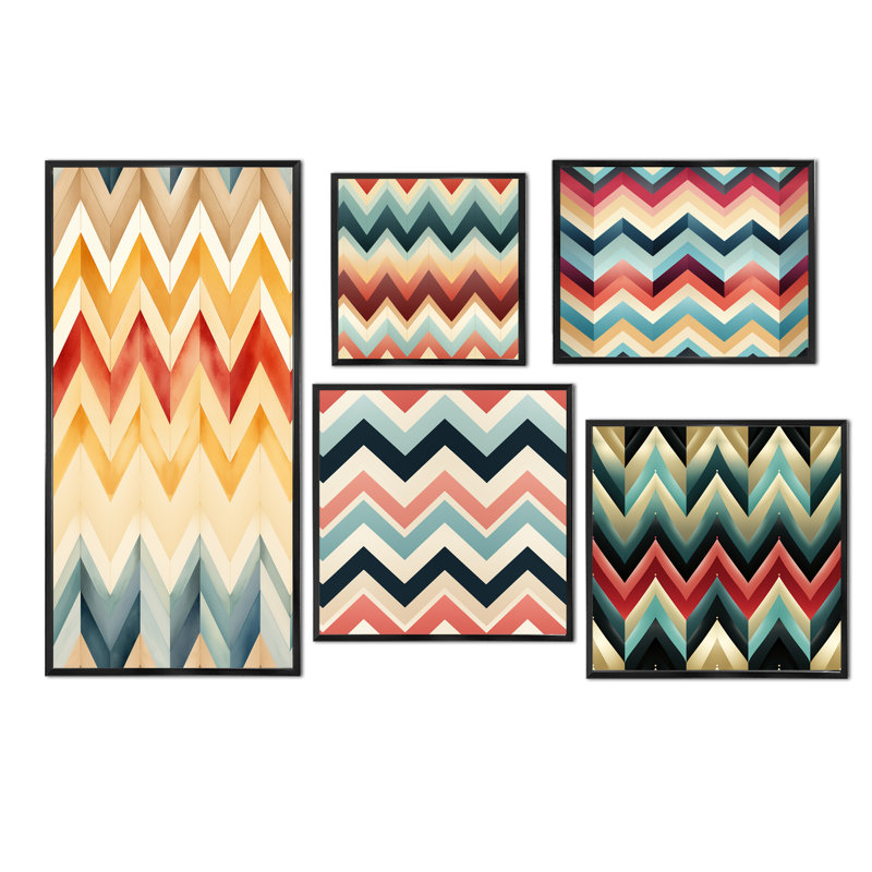 Christenson - Ensemble de 5 reproductions d'art sur toile à chevrons, Cadre flottant noir
