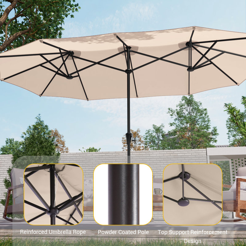 Parasol de patio double face 13 x 7,2 pi, très grand parasol d'extérieur avec manivelle, Sable