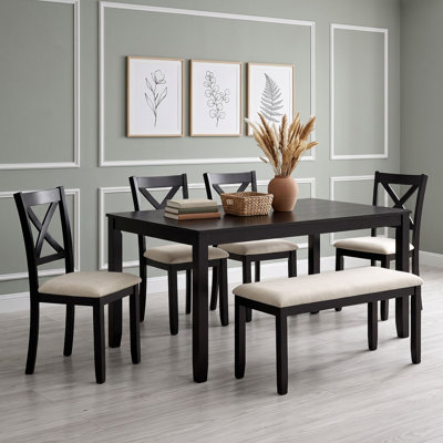 6-Piece Dining Table Set for 6 with Four Upholstered Chairs and Bench