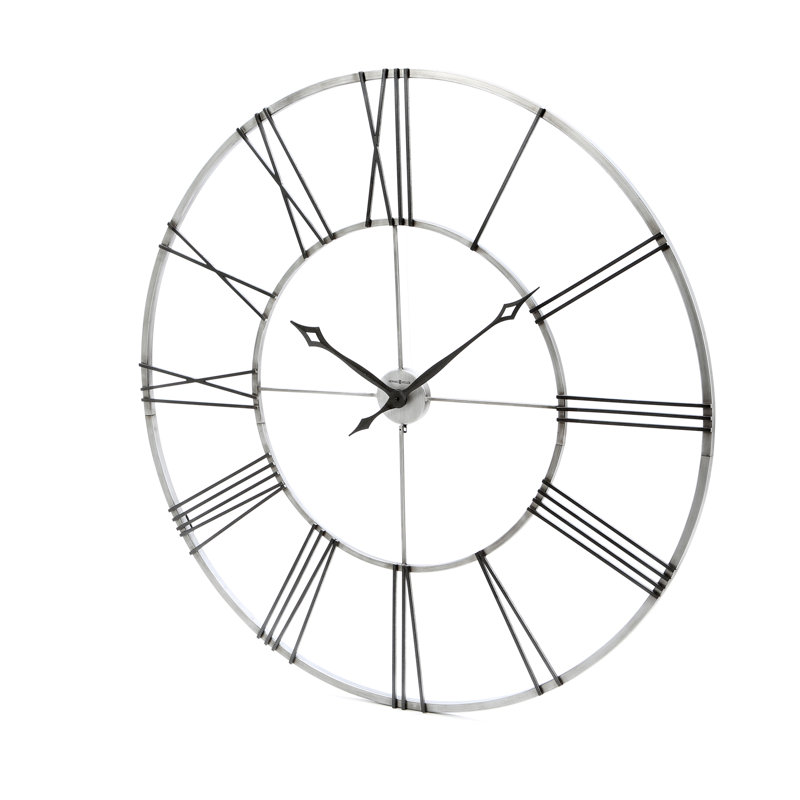 Oversized Brushed Nickel and Charcoal Black Wrought Iron Wall Clock