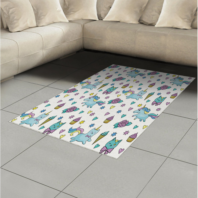 Unicorn Cat High Density Long Fiber Poly Threads Decorative Area Rug Carpet, Rectangle 4' x 5'8"