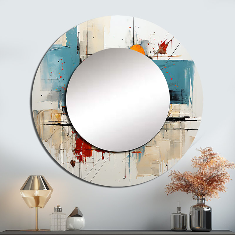 Teal orange Bold Flow Collage - miroir mural décoratif Dams, grand miroir rond bleu sarcelle, impression sur métal