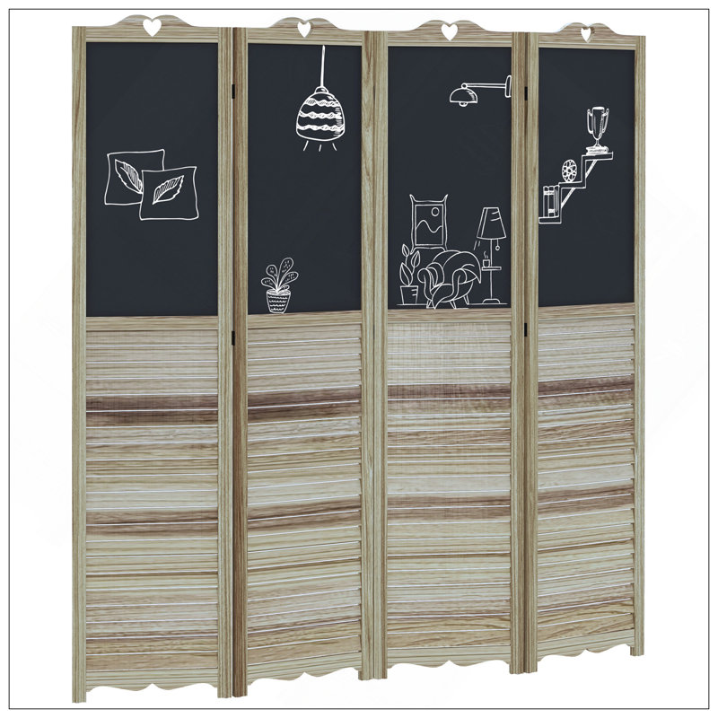Paravent 4 panneaux pliable avec tableau noir, écran d'intimité autoportant pour chambre ou bureau, blanc