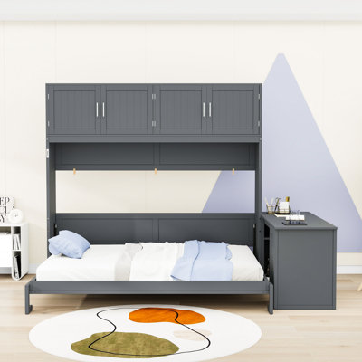 Queen Wall Murphy Bed with Desk and Storage Shelves