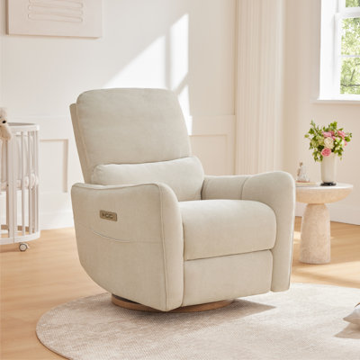 Modern Nursery Glider Recliner With Power Recline, USB & Type-C Charge, Side Pocket, And Solid Wood Swivel Base by Latitude Run