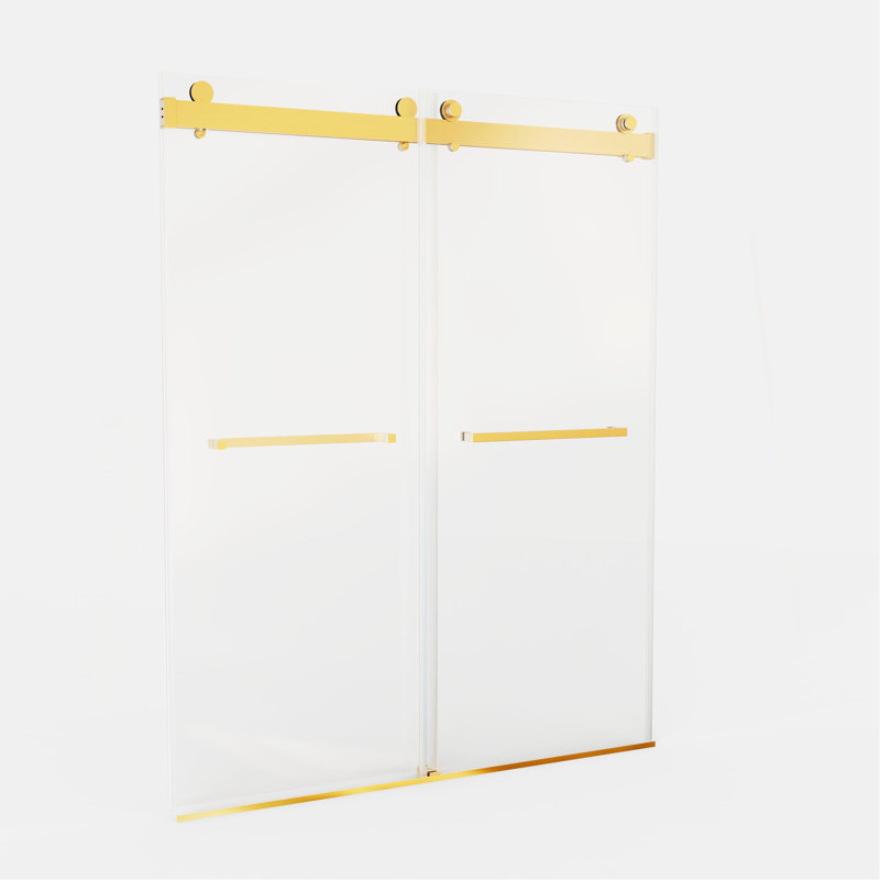56 po x l 56 po x H 76 po sans cadre porte de douche coulissante à fermeture en douceur, Or brossé