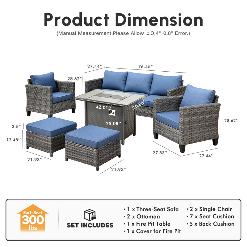 Allcot 5 - Person Deep Seating Group with Cushions, Denim Blue