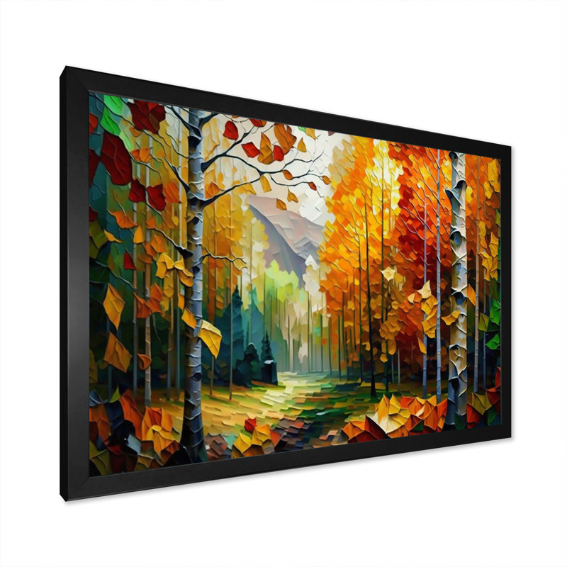 Chemin dans la forêt III - reproduction sur toile, Cadre noir, H 12 po x l 20 po x P 1 po