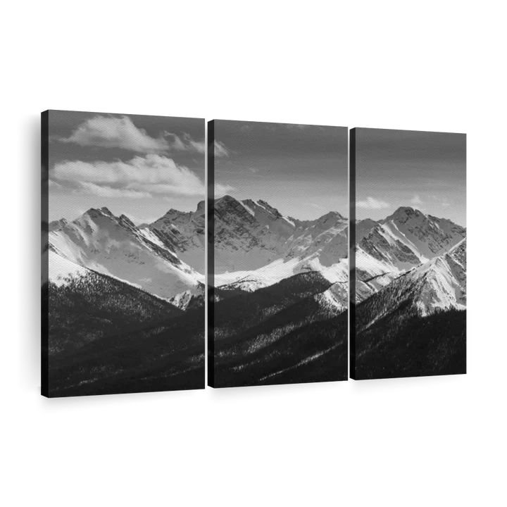 Montagnes Rocheuses monochromes - 3 pièces, H 28 po x l 45 po x P 1,25 po