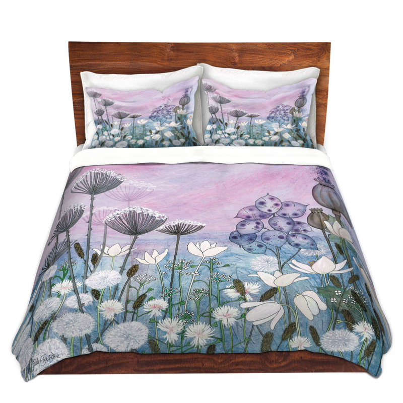DiaNoche King Duvet Cover Sets Microfiber by Judith Figuiere - White Flowers at Dawn, Twin Duvet Cover + 1 Standard Sham
