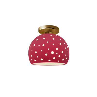 Perforated Globe Semi-Flush - Cerise - Brushed Brass - 7"W x 7"H - Dedicated LED