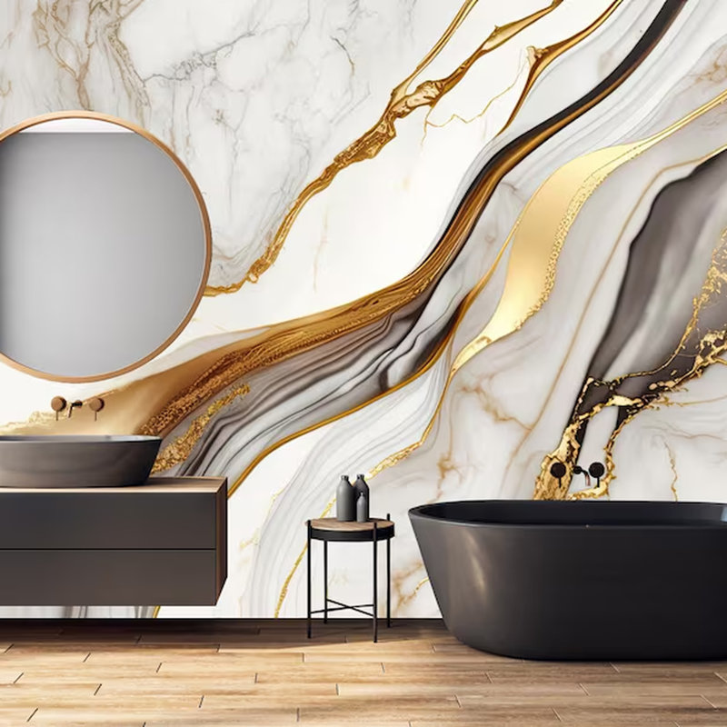 Murale or et marbre blanc, L 108 po x l 96 po