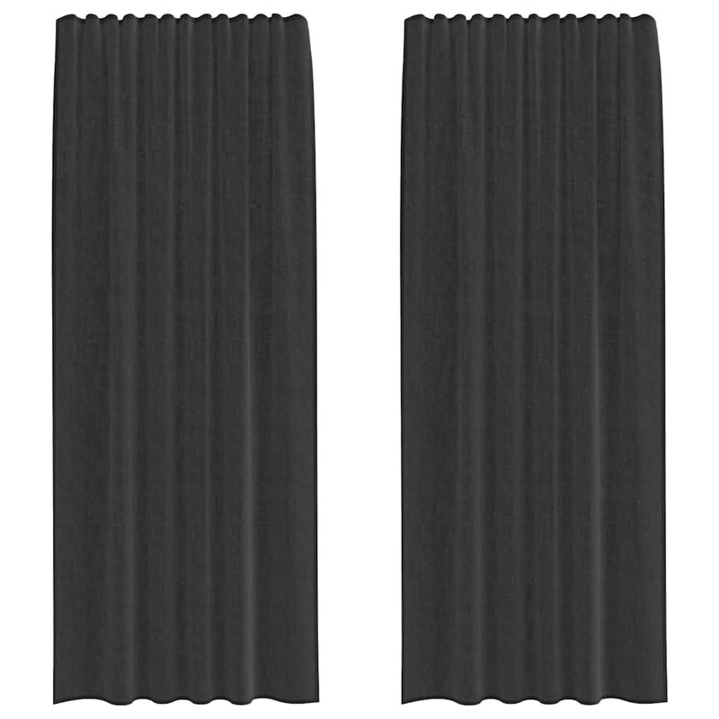 Voile Curtains With Rod Pockets 2 Pcs, Black, 140cm Width x 245cm Drop