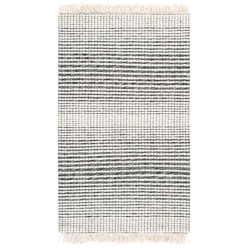 Marbella Hand Woven Wool Area Rug in Ivory/Black, Rectangle 3' x 5'