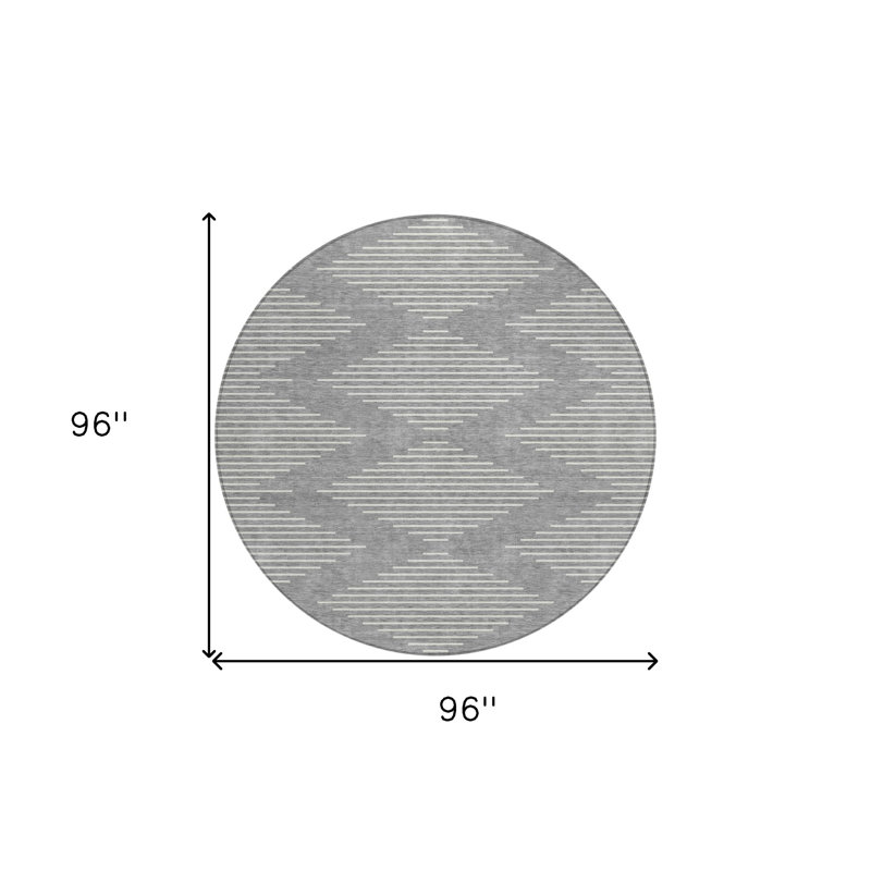 Tapis d'intérieur rond lavable à motif géométrique 8 pi gris et ivoire