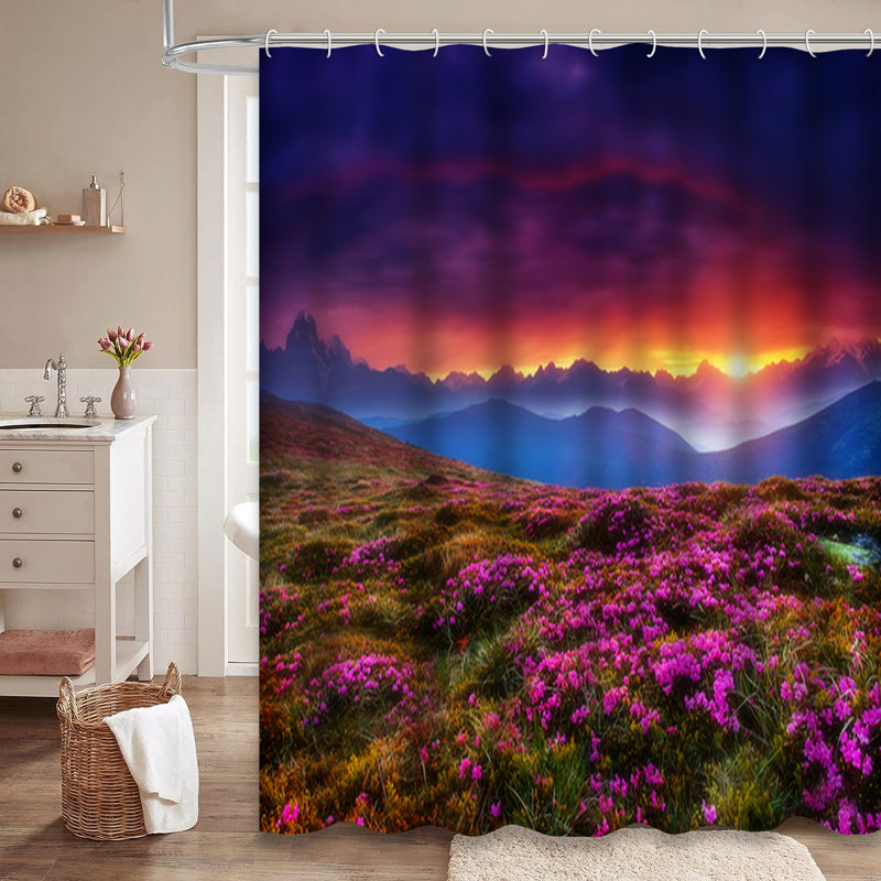 Rideau de douche avec 12 crochets rose, L 72 po x l 84 po