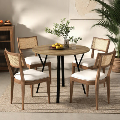 35.43 Inch Round Dining Table, Small Circle Kitchen Table With Metal Black Legs For 2-4 People,Modern Dining Room Table, Brown (Only Table)