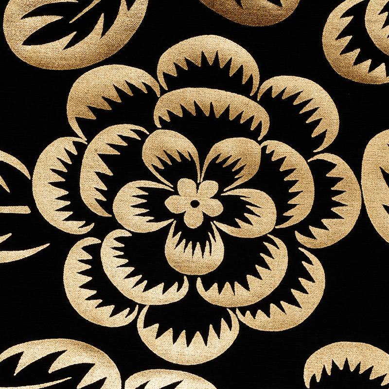 Tissu floral Angelica, Or / noir