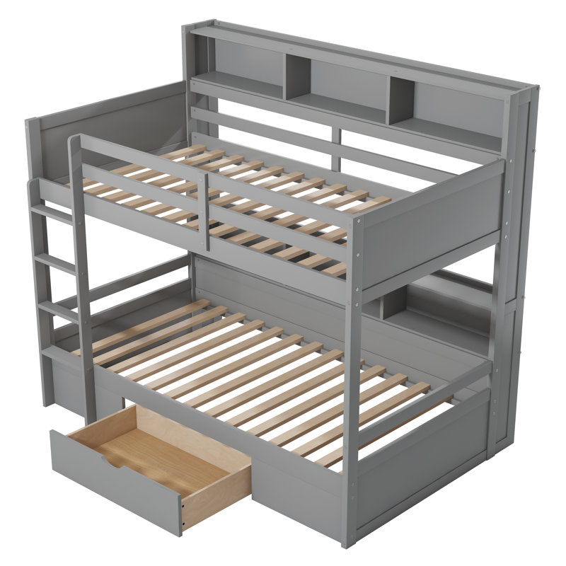 Hadlie Kids Twin Over Twin Bunk Bed with Drawers, Gray