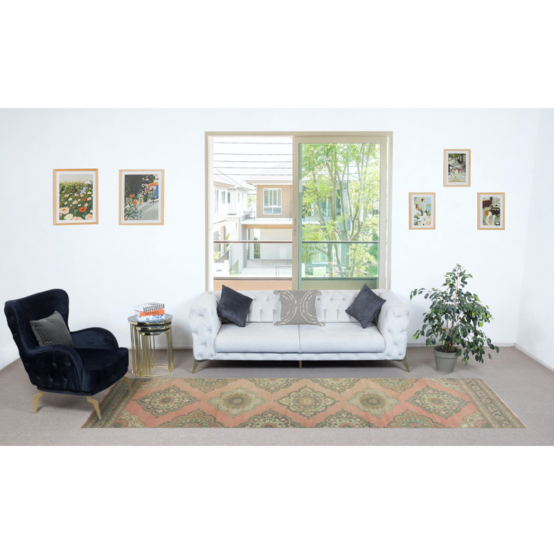 Chemin de table rétro Oushak Anatolian. Tapis en laine fait à la main pour décorer un couloir