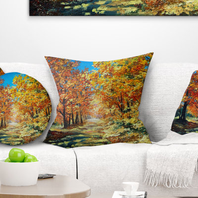 Bright Day in Autumn Forest - Landscape Printed Throw Pillow