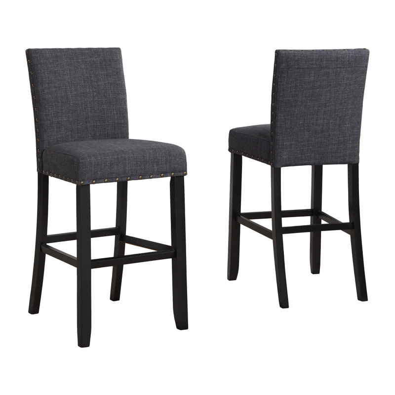 Stylish Fabric Bar Stools With Nailhead Trim, Set Of 2, For A Chic And Comfortable Seating Experience., Black