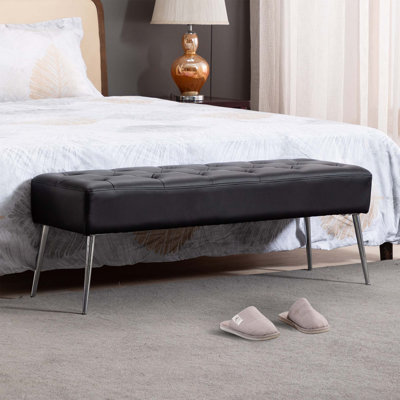 Faux Leather Upholstered Bench with Metal Legs