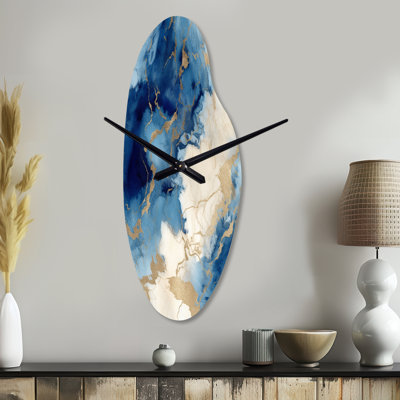 Horloge murale asymétrique en métal bleu et doré