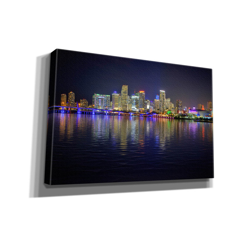 «Miami Skyline» par Rick Berk, art mural sur toile, H 12 po x l 18 po x P 0,75 po