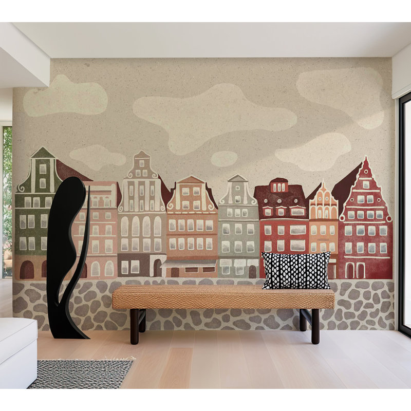 Kids Wallpaper Wall Mural - Funky Townhouses, 82" L x 118" W