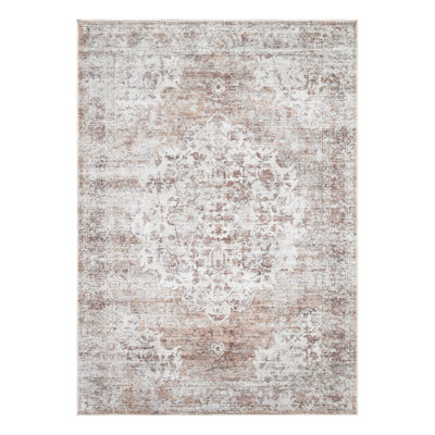 Washable Non-Slip Traditional Area Rug - Ivory / Blush Rug for Entryway, Hallway, Bathroom, and Kitchen - Fennimore