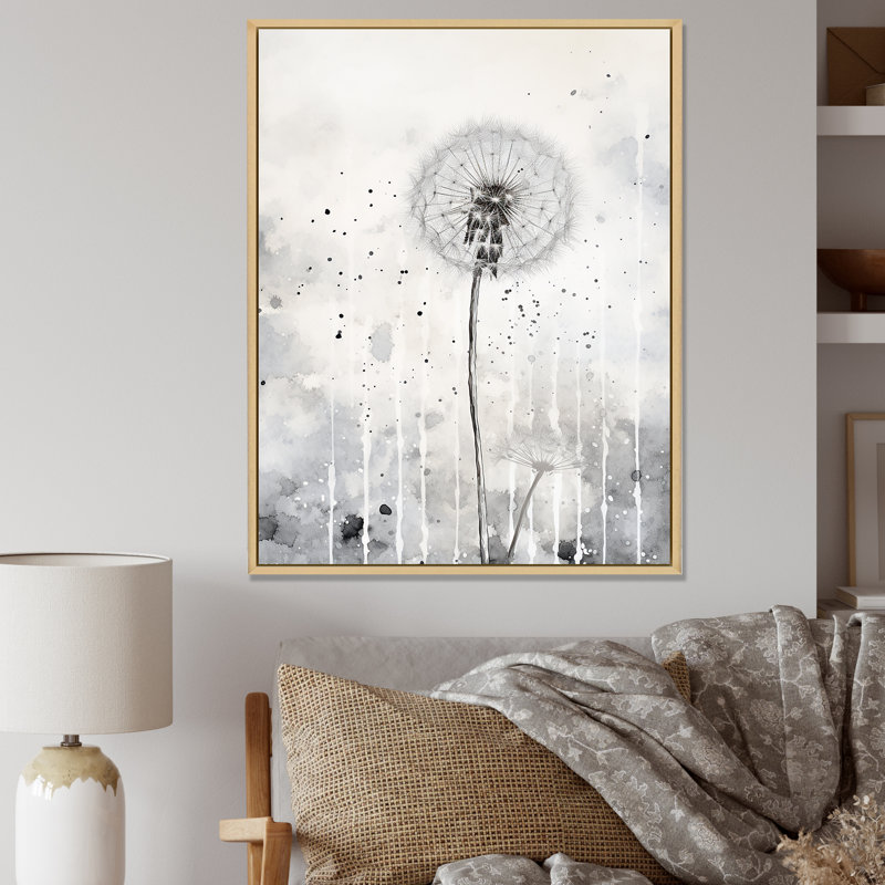 Dandelion Mute Tone III, reproduction d'art sur toile, Cadre naturel flottant, 32" H x 16" W