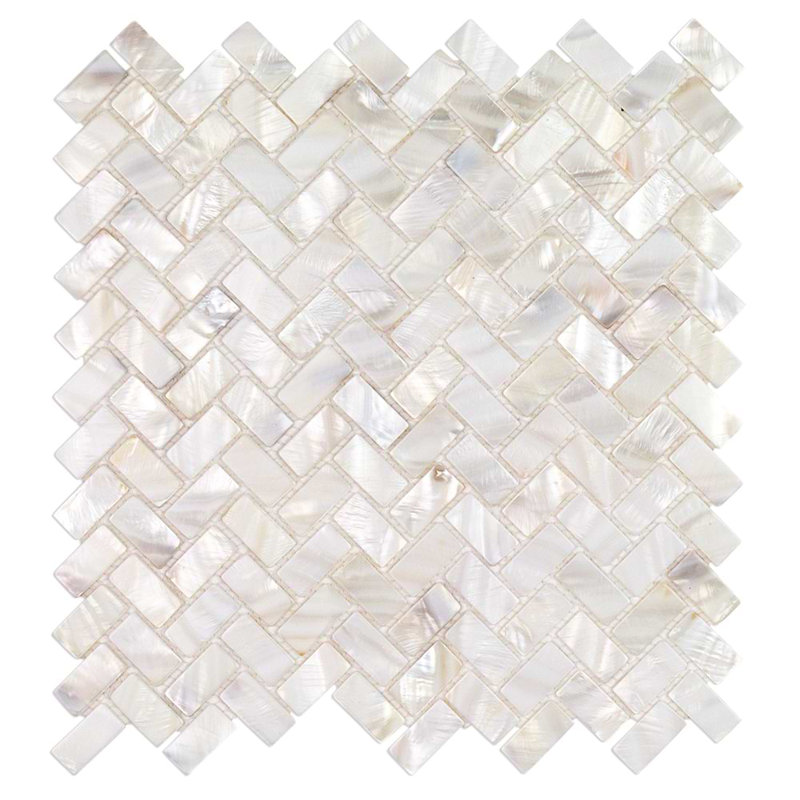 Oyster .5x1 Herringbone Polished Pearl Mosaic Tile