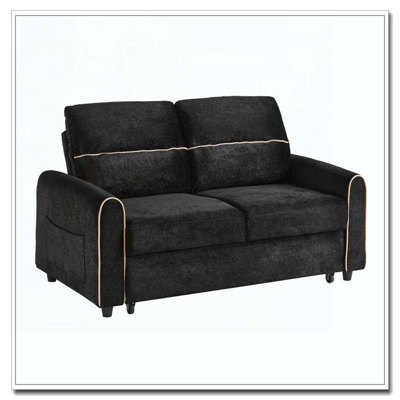 58-inch Chenille Pull Out Sofa Bed, Black