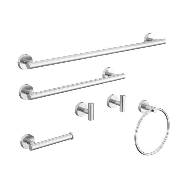 Bathroom Hardware Set 6-Piece Bath Hardware Set With Towel Bar, Towel Ring, Robe Hook, Toilet Paper Holder, Chrome