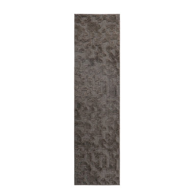 Modern Design Step Collection High-Low Brown Indoor Runner Rug