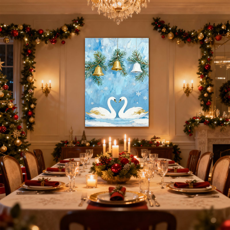 Christmas Swans, H 18 po x l 12 po