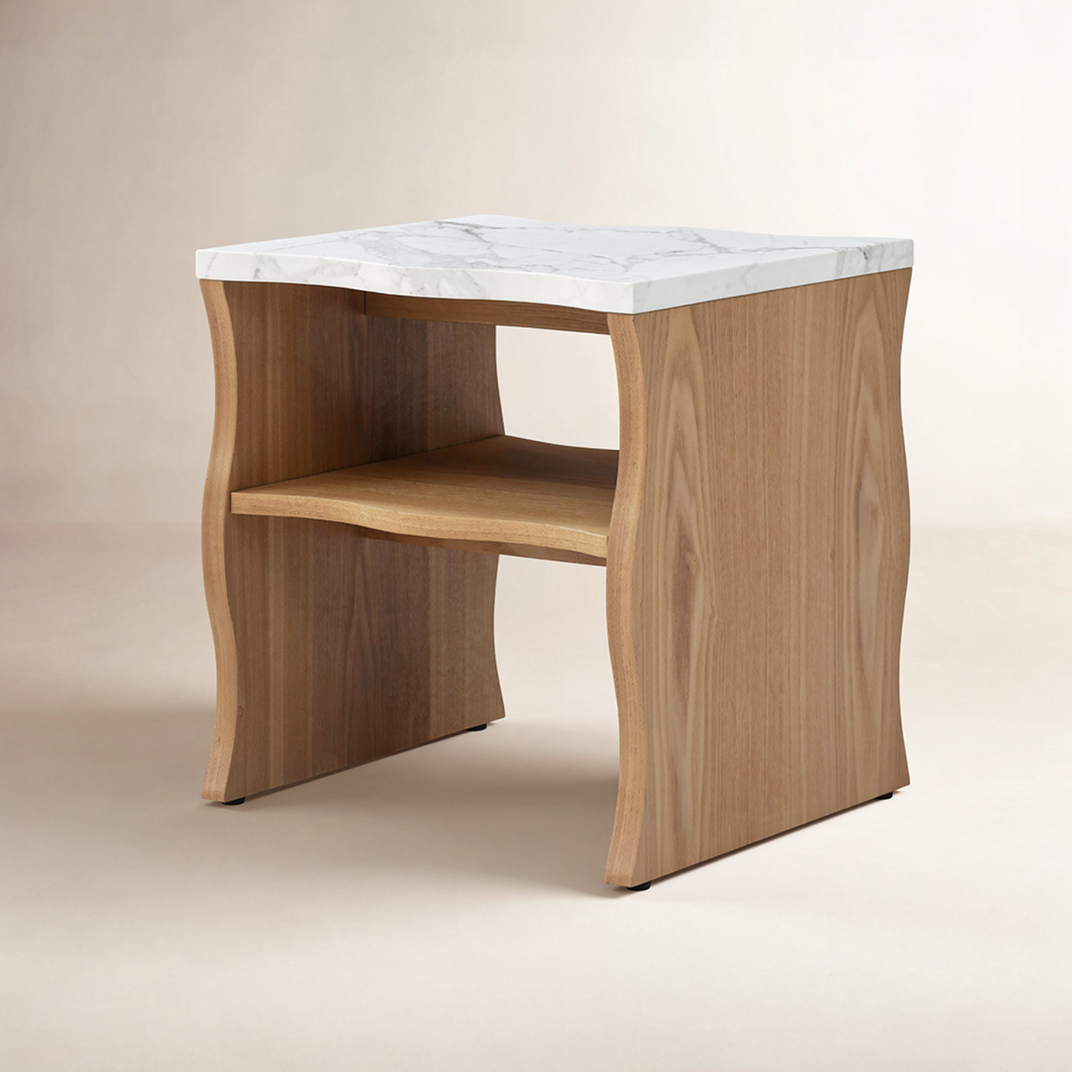 17" Marble Top Storage End Table, Light Brown