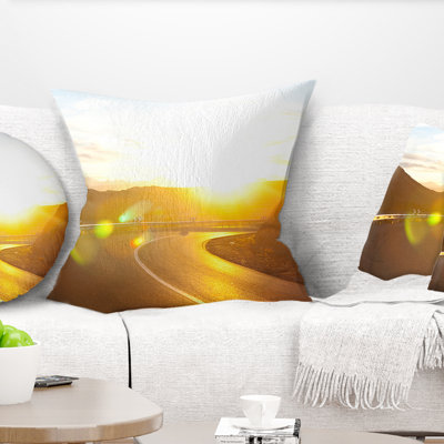 Yellow Road under Sunset - Landscape Printed Throw Pillow