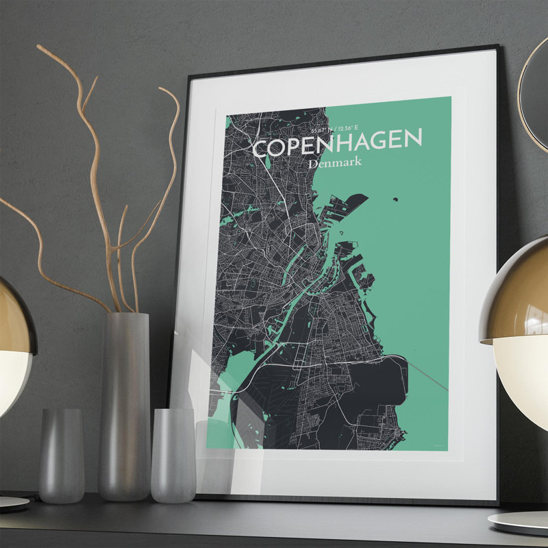 Copenhagen City Map in Dream 1 Piece Wall Art, 36cm H x 24cm W x 0.05cm D