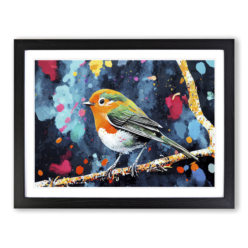 XH1022-7529X Robin Bird Splash Vol.5 Abstract - Single Picture Frame Painting, Black , 46cm H x 64cm W x 2cm D