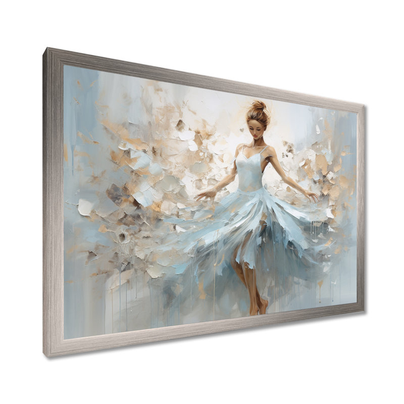 «Blue Gold Minimalisme Ballerina», impression sur toile encadrée de ballet, H 12 po x l 20 po x P 1 po, Cadre argenté