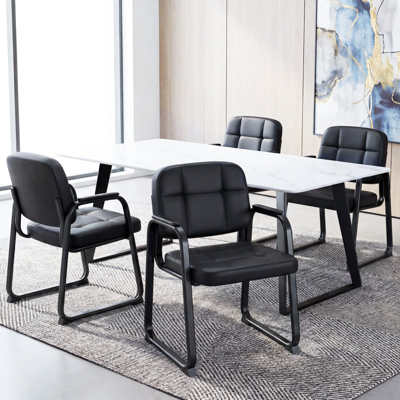 Ensemble de 2 chaises de bureau en cuir avec accoudoirs rembourrés et structure en métal